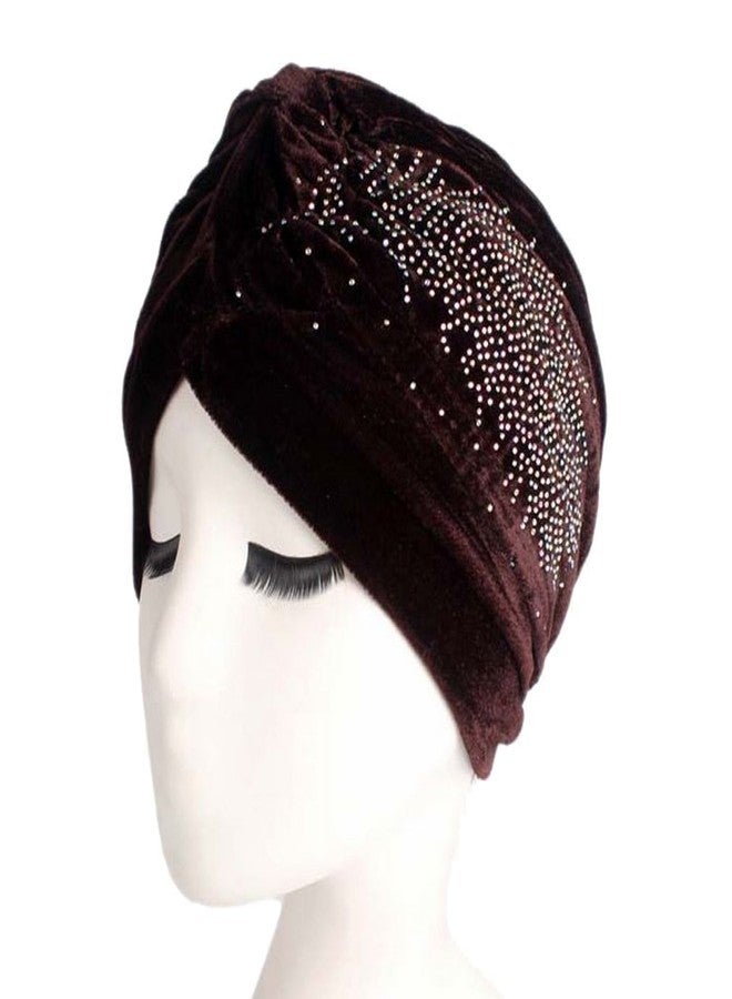 DECOU Feather Image Velvet-Feel Twist Pleated Hair Wrap Stretch Turban Hat (Brown) - Image 2